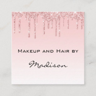 Glam Pink Rose Gold Glitter Drips Makeup Artist Square Business Card