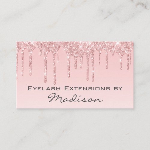 Glam Pink Rose Gold Glitter Drips Makeup Eyelash Business Card