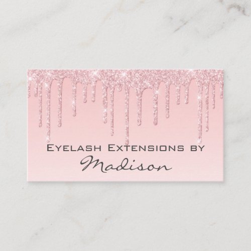 Glam Pink Rose Gold Glitter Drips Makeup Eyelash Business Card
