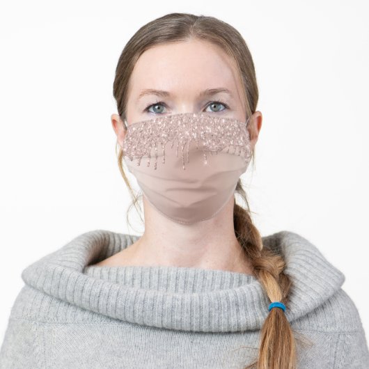 Glam Pink Rose Gold Glitter Modern Adult Cloth Face Mask (Worn)