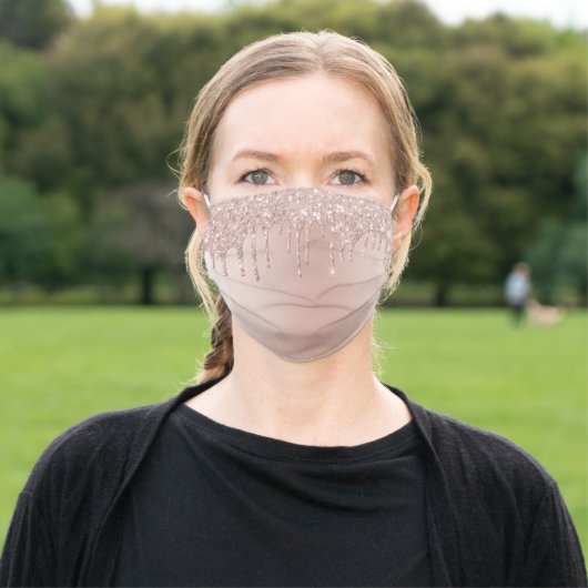 Glam Pink Rose Gold Glitter Modern Adult Cloth Face Mask (Outside)