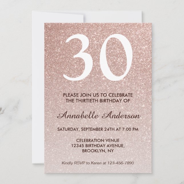 Glam Pink Rose Gold Glitter Sparkle 30th Birthday Invitation (Front)