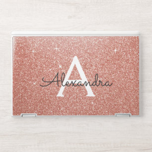 Glam Pink Rose Gold Glitter Sparkle Monogram HP Laptop Skin