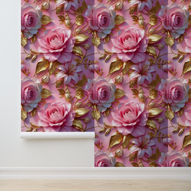 Glam Pink Rose Gold Removable  Wallpaper (Application)