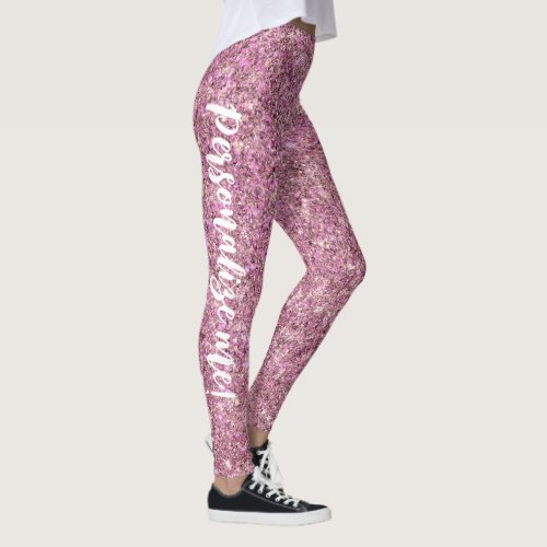 Glam Pink Sand Mermaid Glitter CUSTOM TEXT Leggings