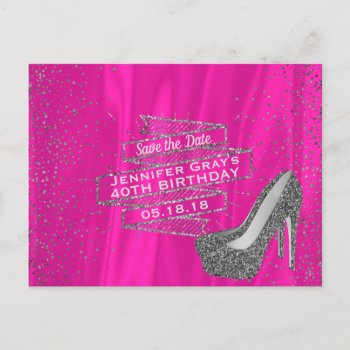 Glam Pink Save The Date Elegant Birthday Party Announcement Postcard by angela65 at Zazzle