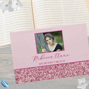 Glam Pink Simple Elegant Photo Bat Mitzvah Guest Book