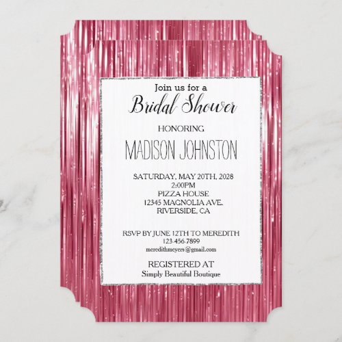 Glam Pink Sparkle Stripes Bridal Shower Invitation