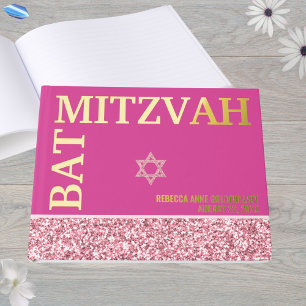 Glam Pink Star Of David Bat Mitzvah Gold Foil Guest Book