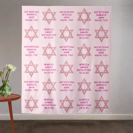 Glam Pink Star Of David Photo Booth Bat Mitzvah Tapestry