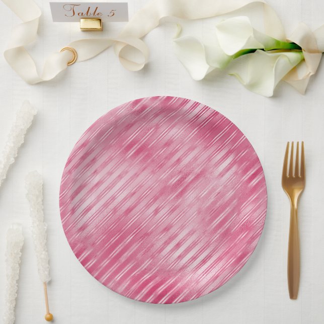 Glam Pink Stripes  Paper Plates (Wedding)