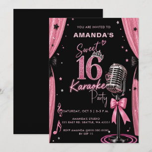 Glam Pink Sweet 16 Birthday Karaoke Party Invitation