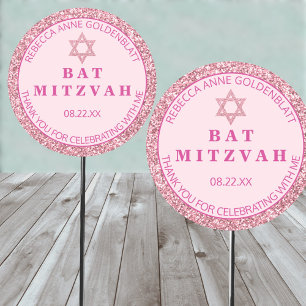 Glam Pink Thank You Chic Bat Mitzvah Party Classic Round Sticker