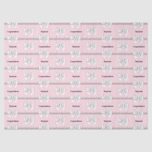 Glam Pink Tiffany Theme Congratulations Name Bow Tissue Paper (Front)