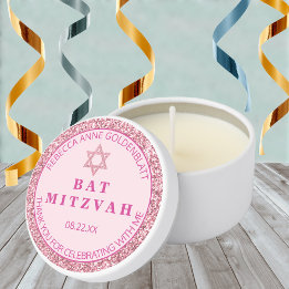 Glam Pink Trendy Religious Bat Mitzvah Party Mini Candle Favors