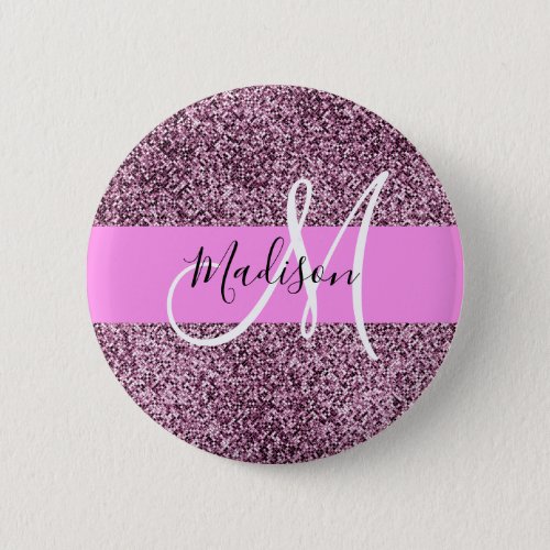 Glam Pink  Violet Glitter Sparkles Monogram Name Button