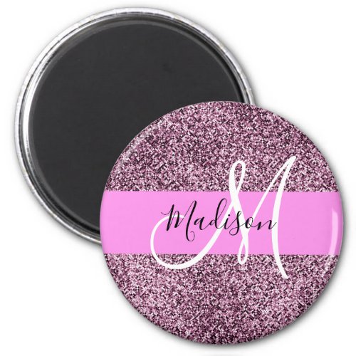 Glam Pink  Violet Glitter Sparkles Monogram Name Magnet