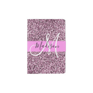 Glam Pink & Violet Glitter Sparkles Monogram Name Passport Holder