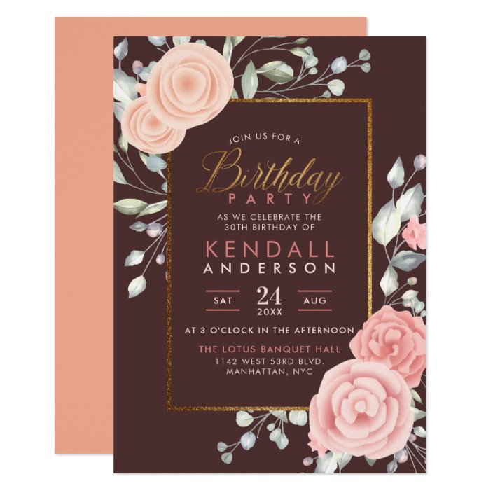 Glam Pink Watercolor Flowers Spring Birthday Party Invitation | Zazzle.com
