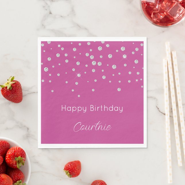 Glam Pink White Diamonds Birthday Napkins (Insitu)