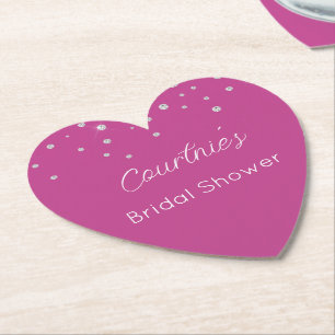 Glam Pink White Diamonds Bridal Shower Paper Coaster