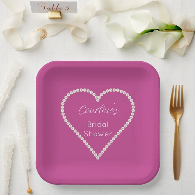 Glam Pink White Pearls Bridal Shower Paper Plates (Wedding)
