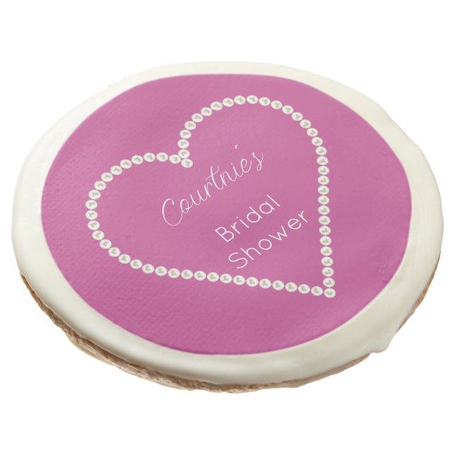 Glam Pink White Pearls Bridal Shower Sugar Cookie (Angled)