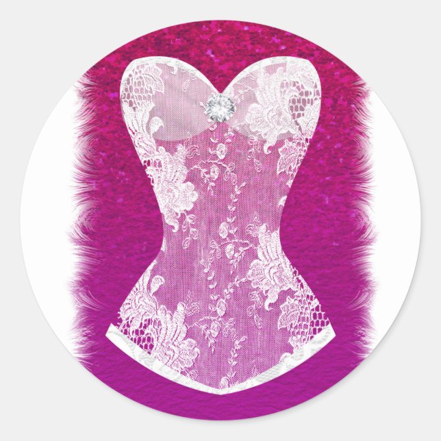 Glam Pink & White Trendy Lingerie Shower Favor Classic Round Sticker (Front)