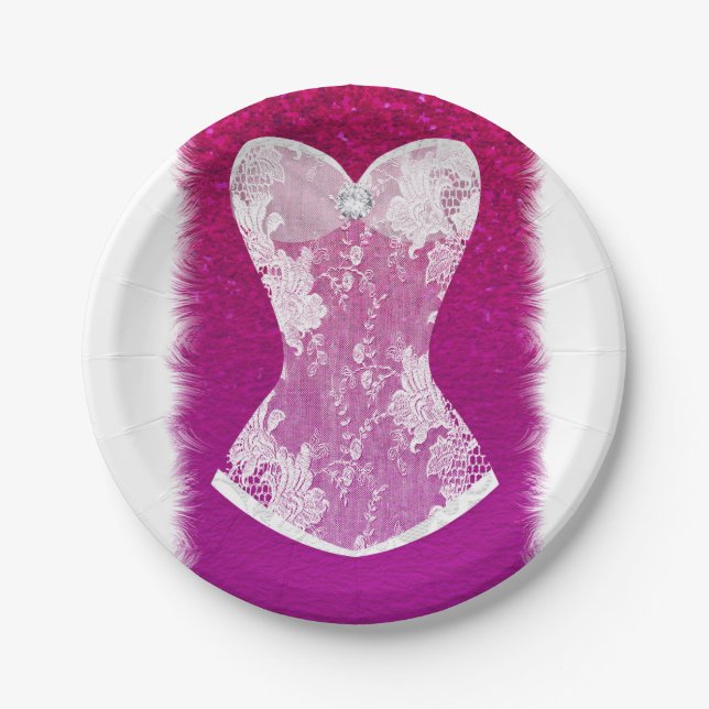 Glam Pink & White Trendy Lingerie Shower Party Paper Plates (Front)