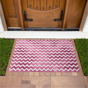 Glam Pink White Zigzag Stripes Doormat