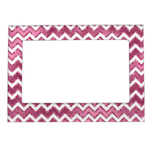 Glam Pink White Zigzag Stripes Magnetic Frame