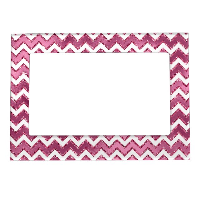 Glam Pink White Zigzag Stripes Magnetic Frame (Front)