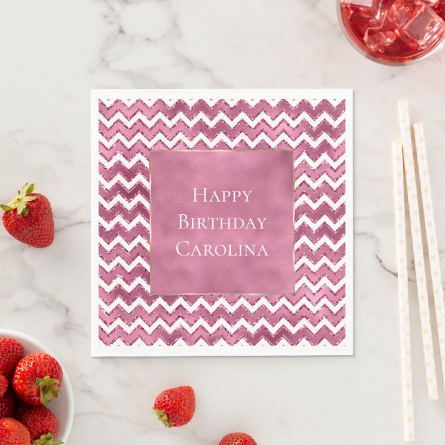 Glam Pink White Zigzag Stripes Napkins (Insitu)