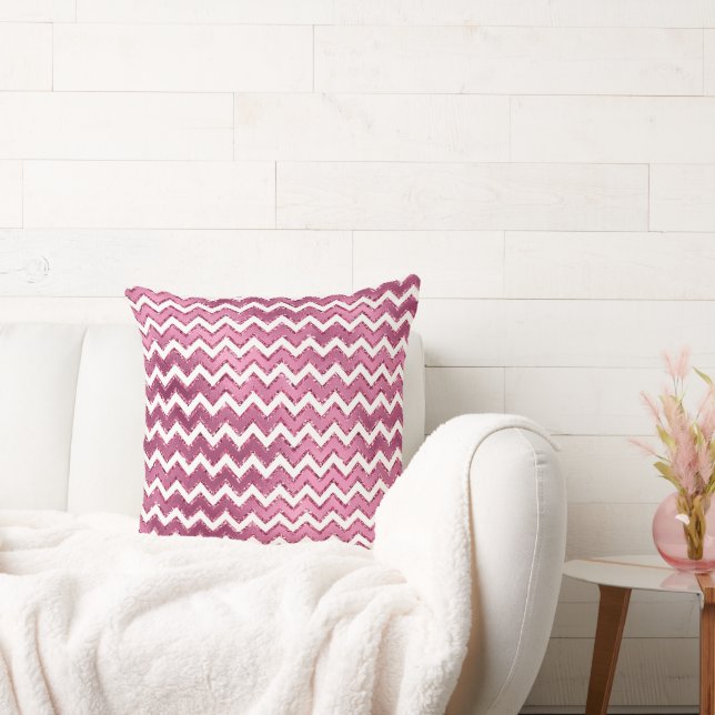 Glam Pink White Zigzag Stripes Throw Pillow (Couch)