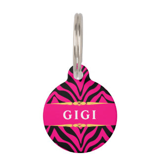 Glam Pink Zebra Print Personalized Pet ID Tag