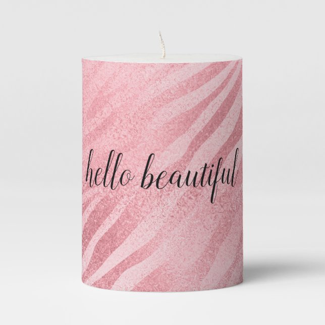 Glam Pink Zebra Print Pillar Candle (Front)