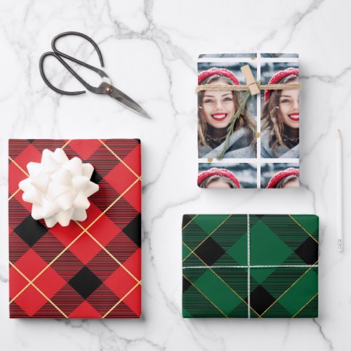 Glam Plaid Christmas Holiday Photo Wrapping Paper Sheets