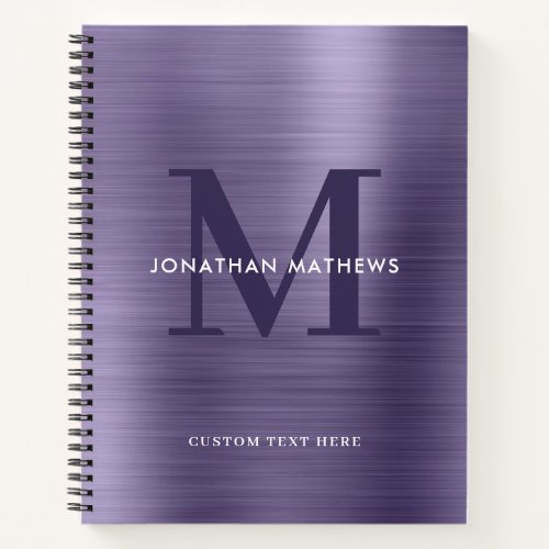 Glam Plain Brushed Metallic Lavender Monogram Notebook
