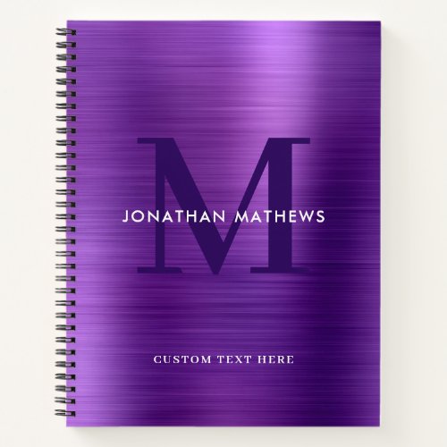 Glam Plain Brushed Metallic Purple Monogram Notebook