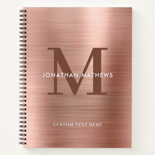 Glam Plain Brushed Metallic Rose Gold Monogram Notebook