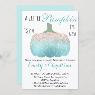 Glam Pumpkin Aqua Peach Orange Glitter Baby Shower Invitation