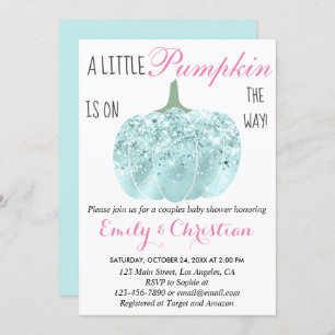 Glam Pumpkin Aqua Turquoise Glitter Baby Shower Invitation