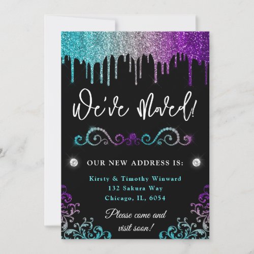 Glam Purple and Blue Gradient Glitter New Home Announcement