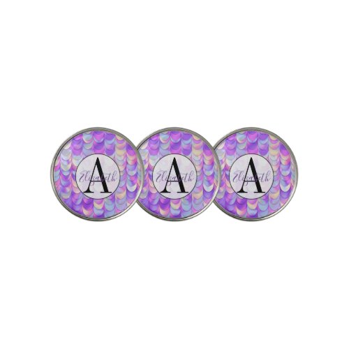 Glam Purple and Pastel Faux Sequins Monogram   Golf Ball Marker