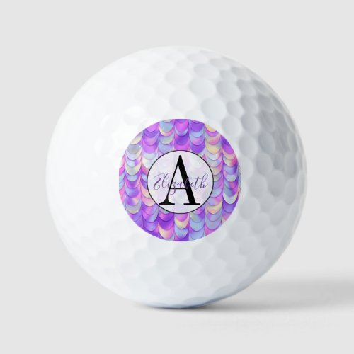 Glam Purple and Pastel Faux Sequins Monogram  Golf Balls