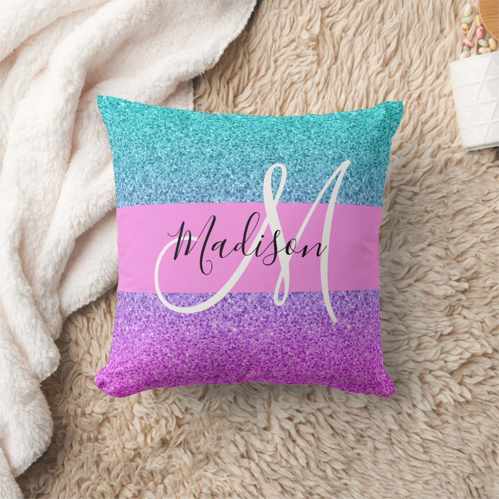 Glam Purple and Aqua Glitter for custom pillows