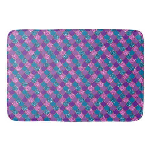 Glam Purple Blue Faux Glitter Plaid Pattern Bath Mat