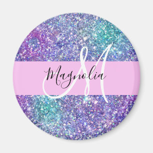 Glam Purple, Blue & Green Glitter Sparkle Monogram Magnet