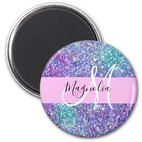 Glam Purple Blue  Green Glitter Sparkle Monogram Magnet