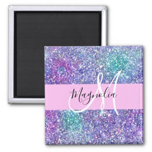 Glam Purple Blue  Green Glitter Sparkle Monogram Magnet